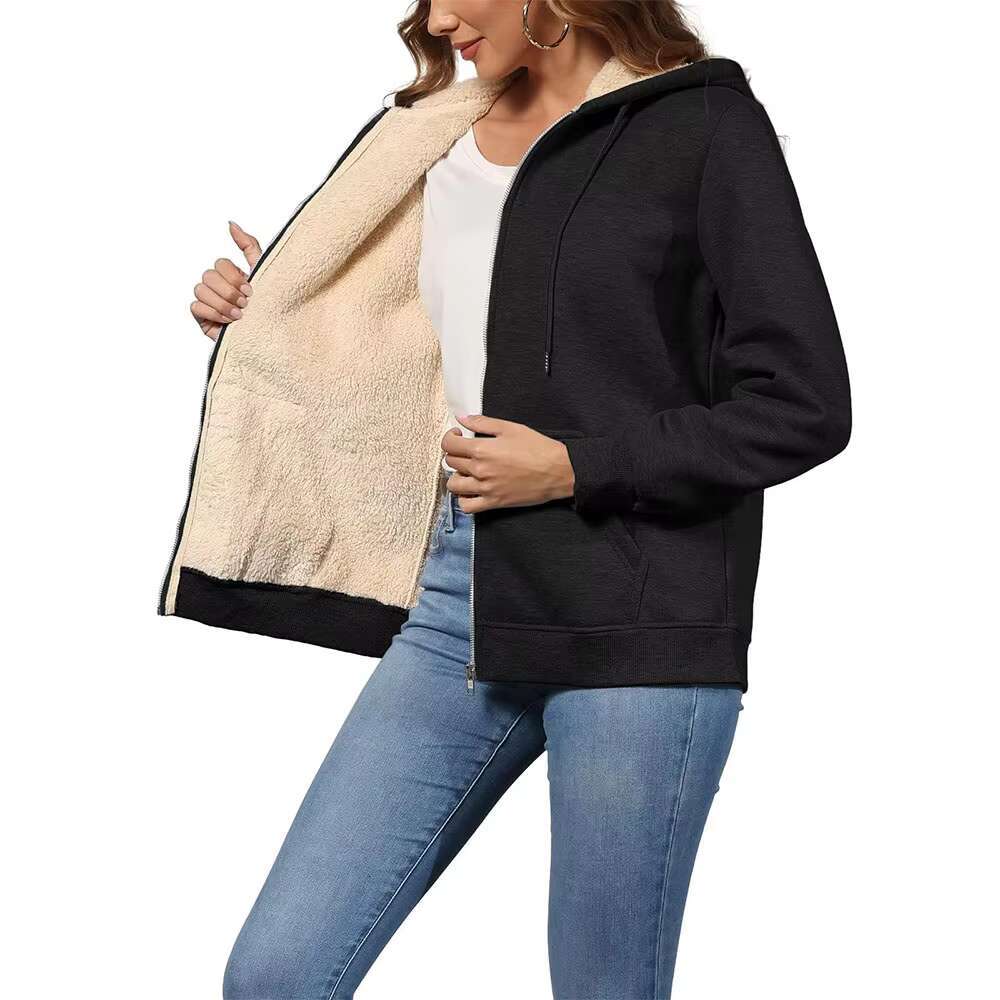 Plus Size Womens Fleece Zip Up Casual Ed Hoodies