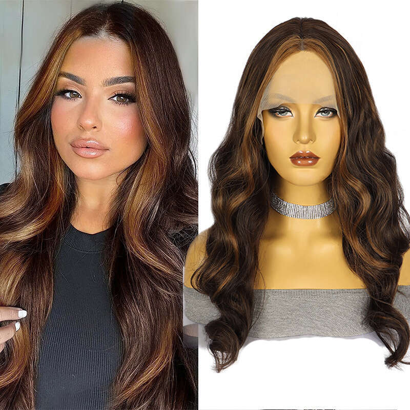 HD Front Lace Wig Xuchang Front Lace Wig Women S Long Curly Hair Big Wave Mixed Color Synthetic Full Head Set Wigs
