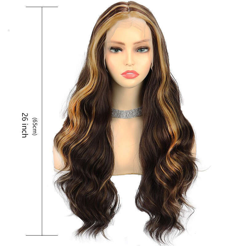 HD Front Lace Wig Front Female Hand Hooked Big Wave Long Curled Hair Synthetic Full Headset Lace Wig Pickled Gradient Gold