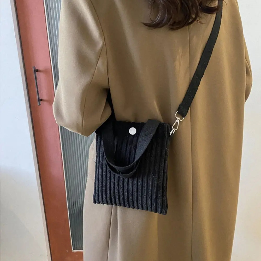 Korean Corduroy Bucket Bag Crossbody Small Handbag Vertical Casual Mini Tote Canvas Shoulder 250221