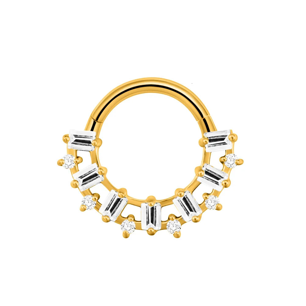 Flower Moon Septum Piercing Rectangle CZ Clicker Segment Nose Rings Daith Conch Hoop Earring Helix Body Jewelry 16G 250227