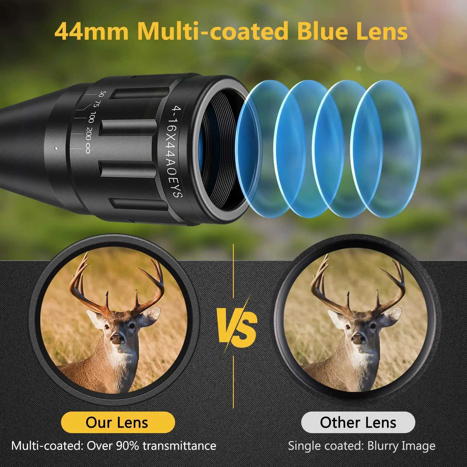 EZSHOOT 4-16x44 Riflescope Red Green Illuminated Reticle Crosshair Optics Scope Sight with Locking Turret Sunshade Hunting X250228