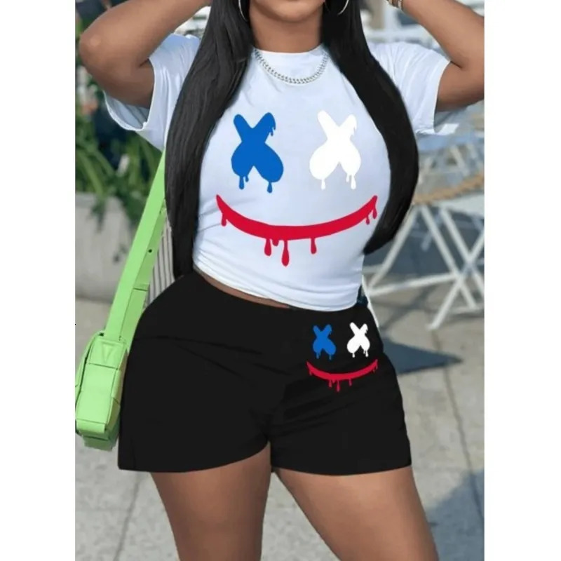 Womens 2 Piece Set Short Sleeve Crop T Shirt Casual Shorts Suit Y2K Sexy Night Club Party Summer Outfits Workout Tracksuits 250227