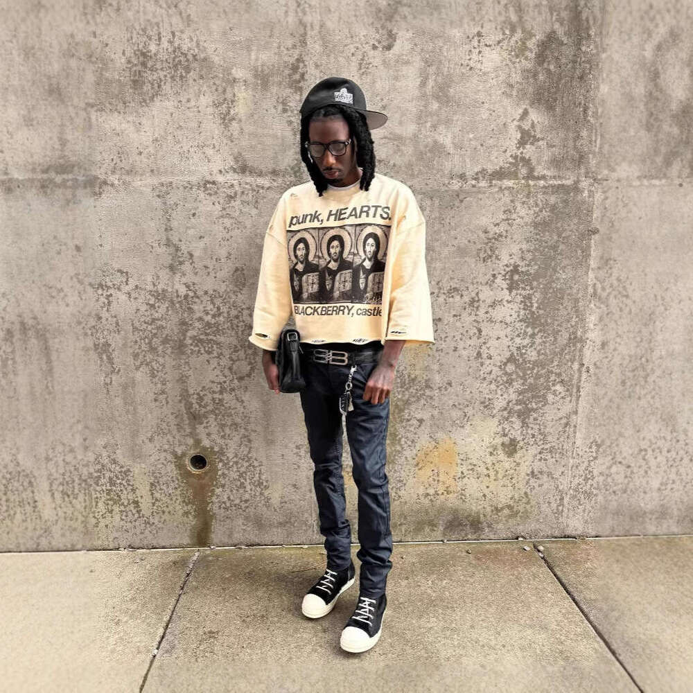 Spring Catholic vintage classic 3D pattern versatile personality ripped hole pullover base hoodie