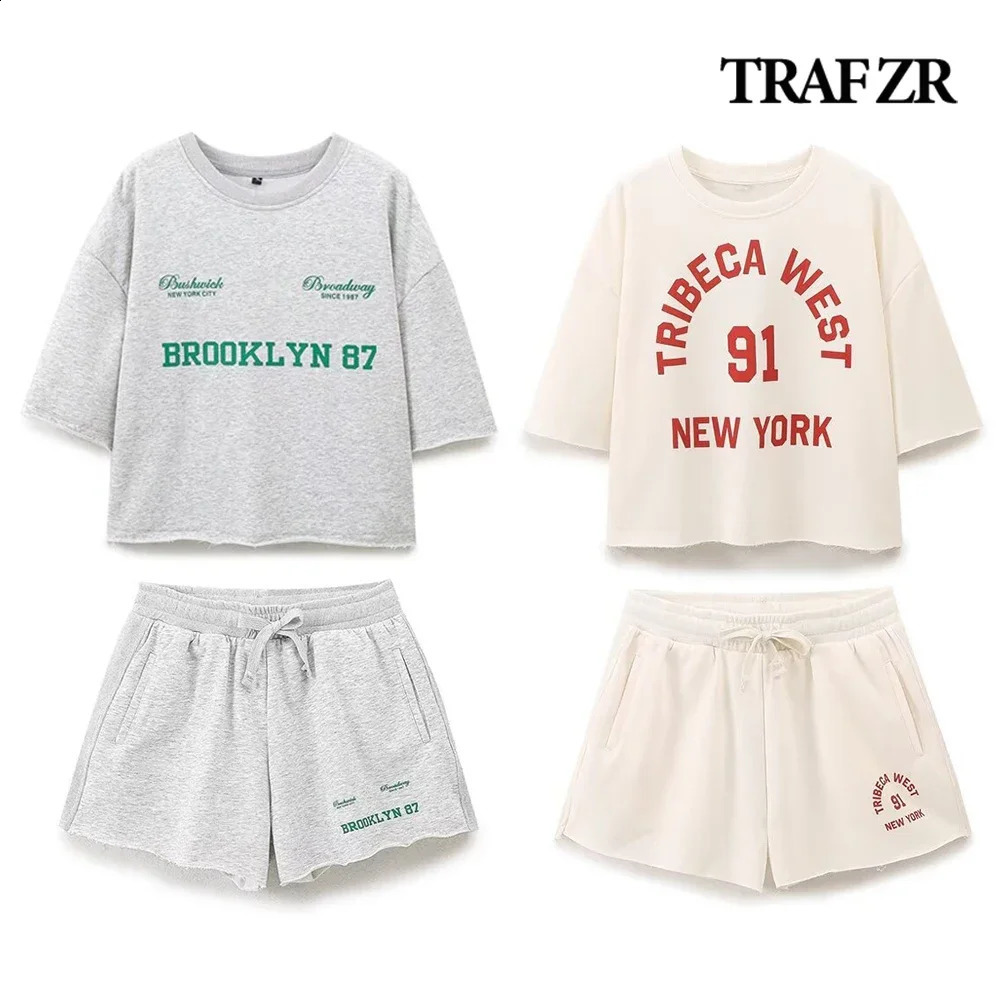 Traf ZR High Street Womens Plush Short Sleeve Set 2piece ONECK TopMid Rise Elastic Belt Shorts 250228