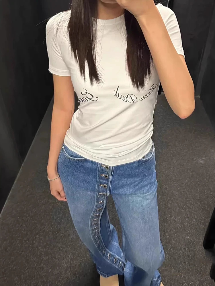 Spring Fashion Retro Multi Button Straight Jeans Womens High Waisted Wide Leg Pants Street Female Denim 250228
