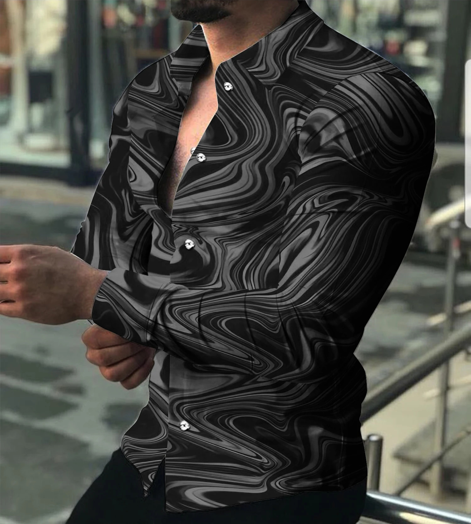 2023 Autumn Fashion Social Mens Shirt Polo Button Casual Western Print Top Prom Cardigan Plus Size M3XL 250226