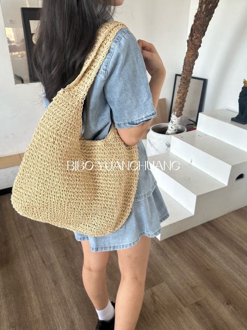 Summer seaside vacation hollow grass ins large capacity handbag beach rattan woven bag for women #swissmilitary