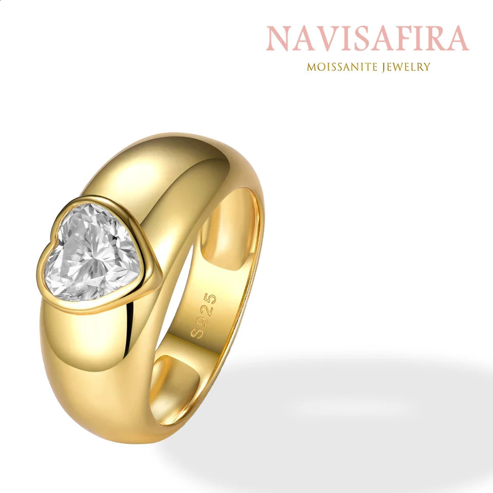 1.2Ct S925 Heart-Shaped Ring Thick Band 18K Gold-Plated for Engagement Wedding 250219