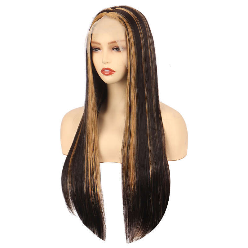 HD Front Lace Wig Front Lace Wig Women S Mid Length Straight Synthetic Full Head Cover Lace Wig Black Gradient Gold