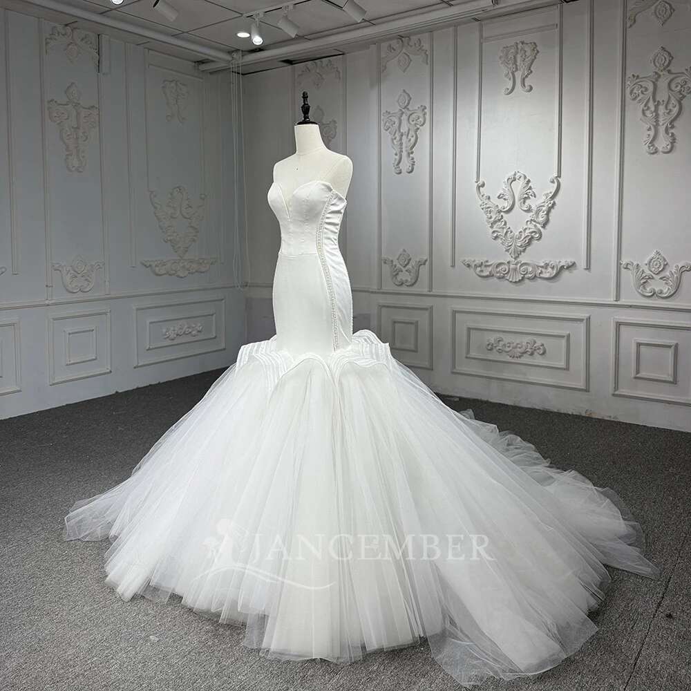 The Mermaid Sexy Female Wedding Formal Sleeveless Elegant Pleated Satin Custom Dresses