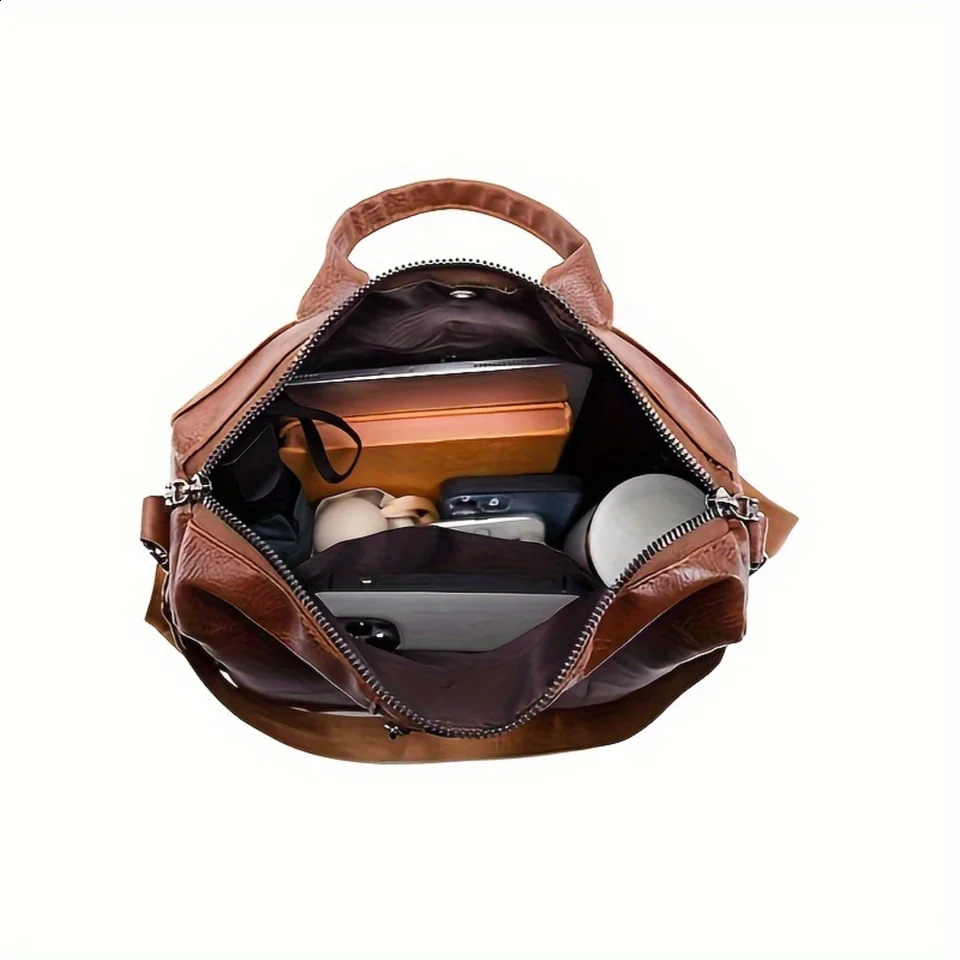Ship from US Convertible PU leather backpack Fashion Casual Large Capacity aypack Shoulder Bag Travel Schoolbag 250227FBB