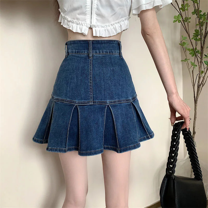 Lucyever Korean Style Pleated Denim Skirt Ladies Fashion High Waist A-Line Mini Skirts Women 2025 Summer Jean Short Skirts 250227