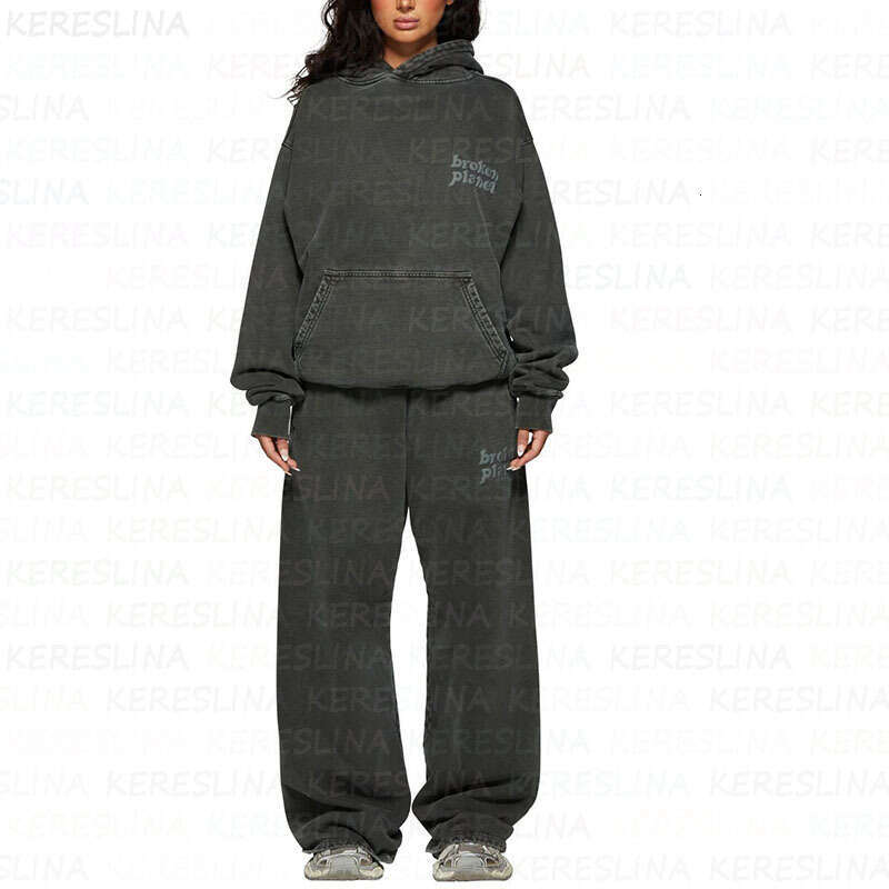Street Autumn/Winter New Foam Printed Washed Outdated Hoodie Set