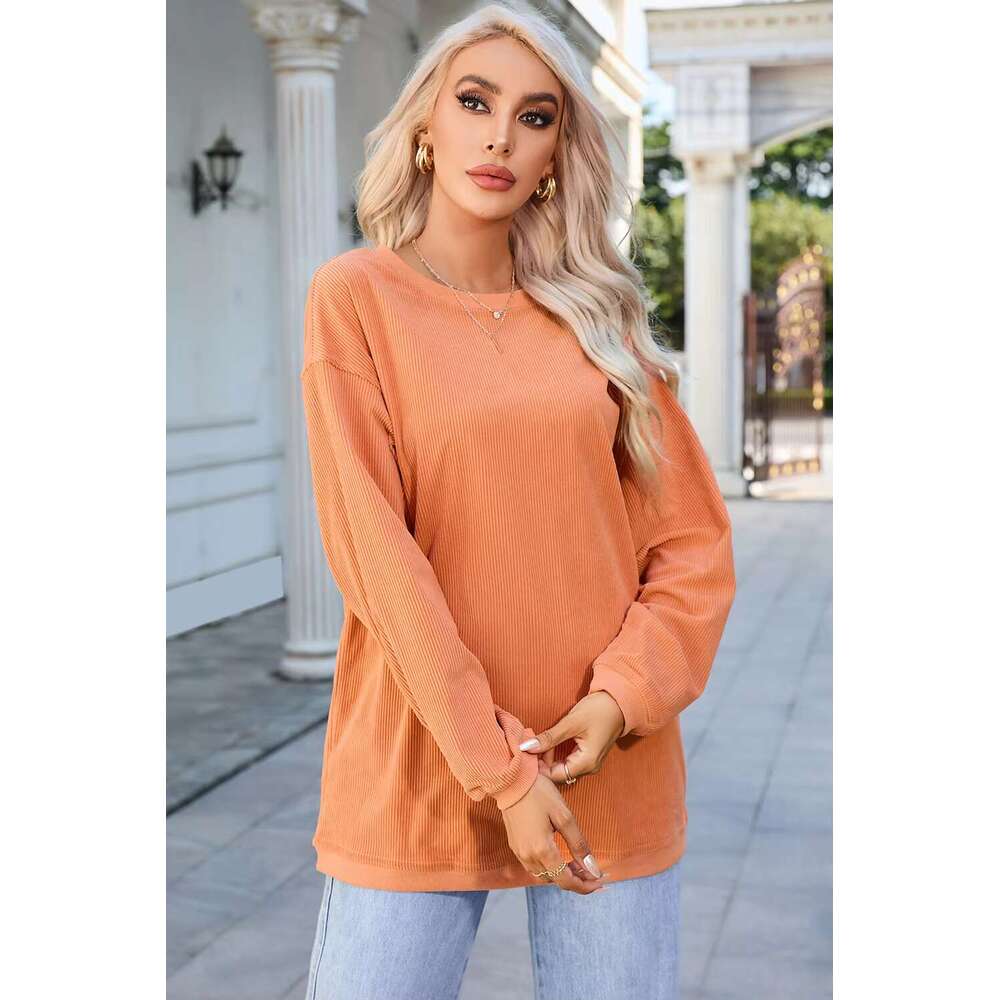 Wholesale Fall Printed Vintage 2025 Custom Blank Corduroy Pullover Corded Crewneck Sweatshirt For Women