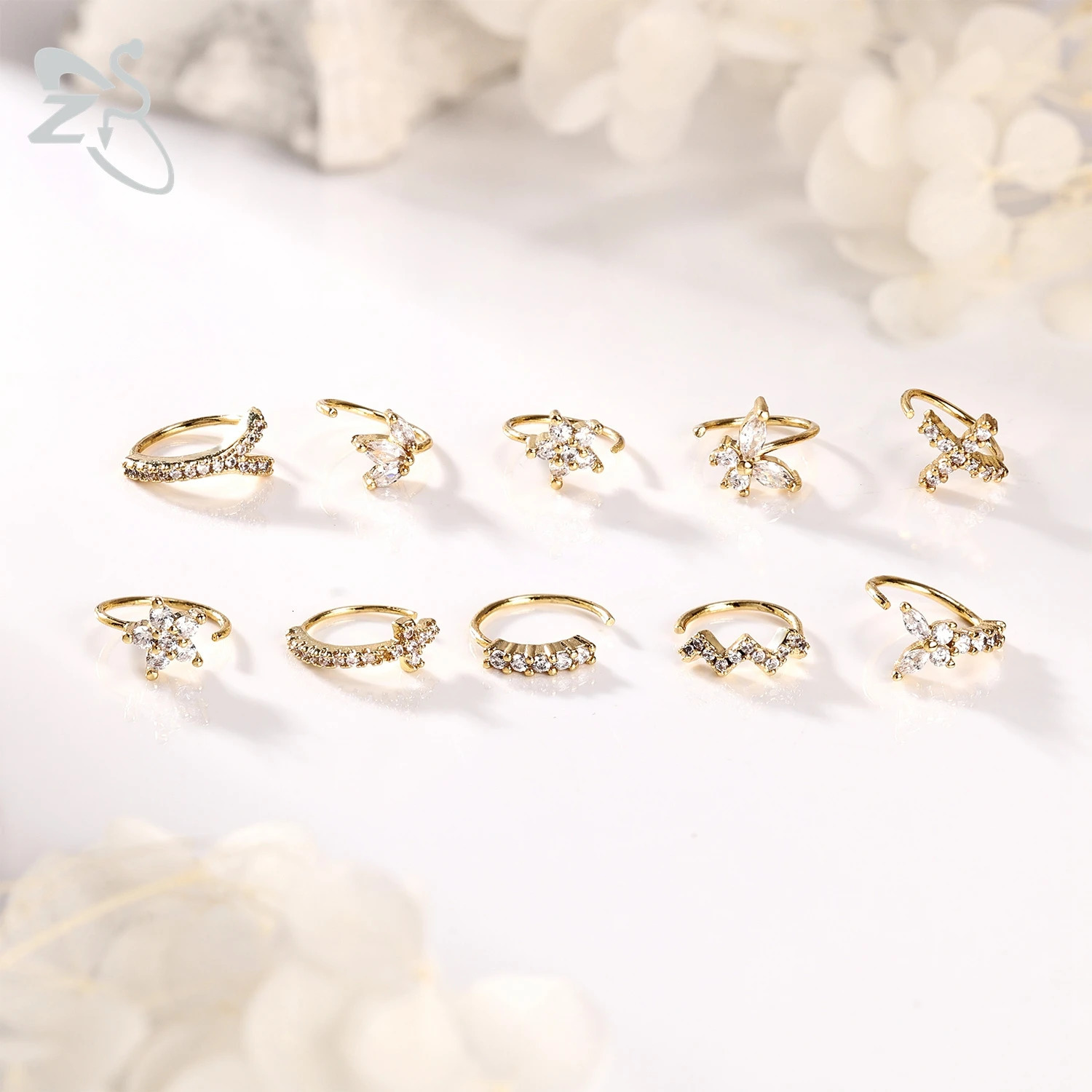 ZS 1 Set CZ Crystal Hoop Nose Ring For Women Girls Butterfly Cross Shape Nostril Piercings Ear Cartilage Helix Piercing Jewelry 250227