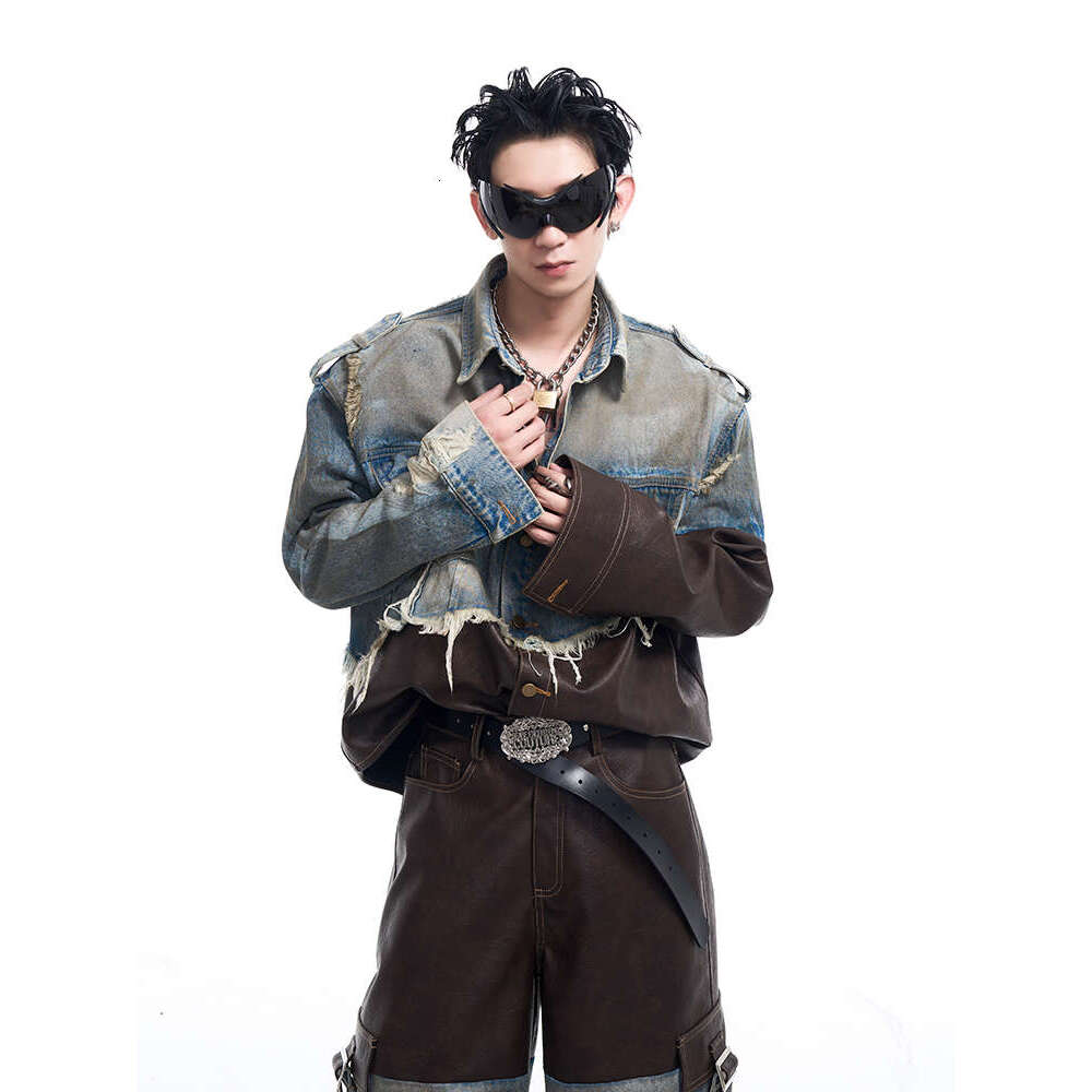 START American distressed patch made denim jacket men's patchwork jacket autumn and winter dirty jacket