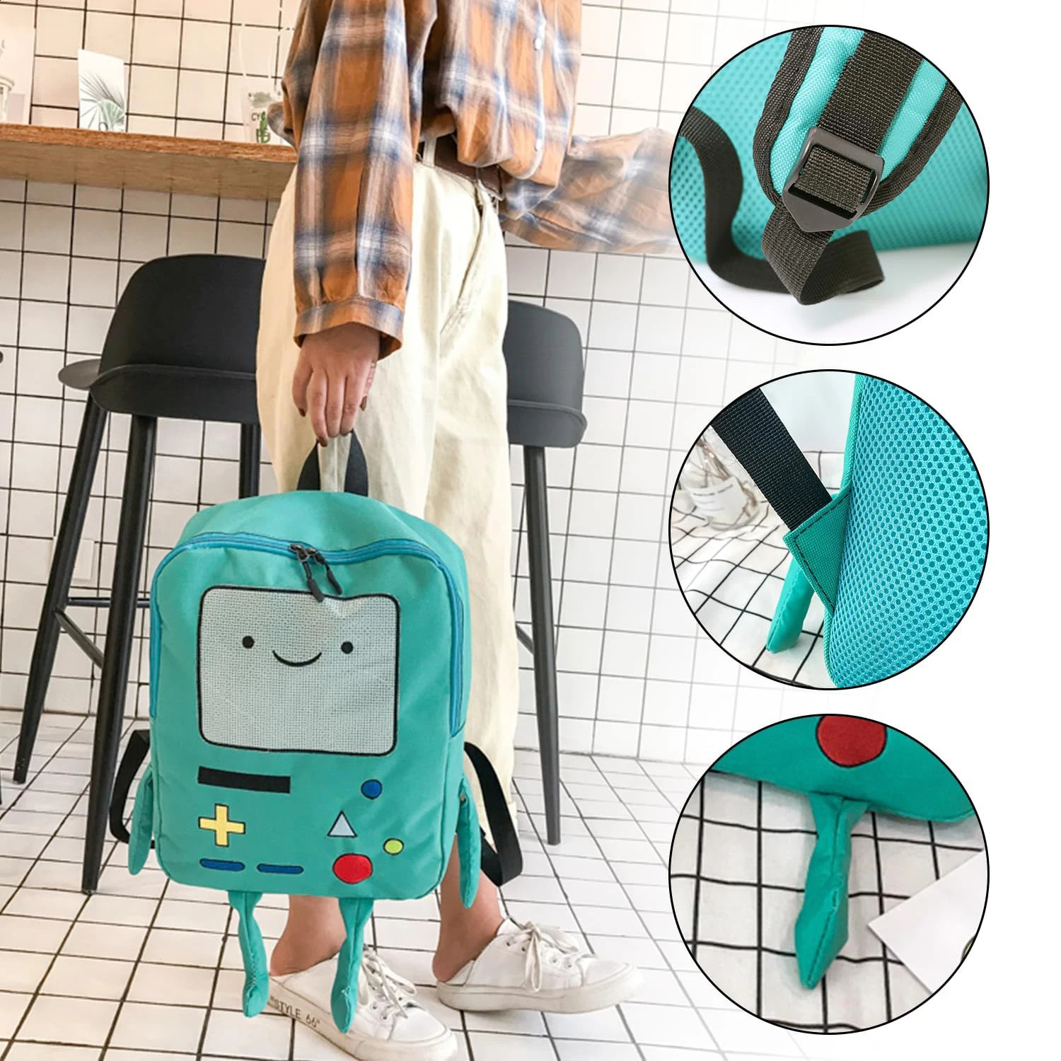 14 Inch Cute Cartoon Backpack Anime Casual Travel Green Anime Bag Breathable Portable Lightweight 250227