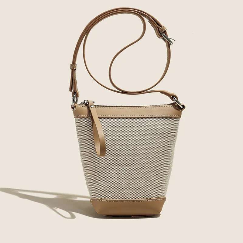 2024 Genuine Leather Canvas Crossbody Women's Bucket Autumn Winter Ladies Designer Brand Lightweight Small Bag