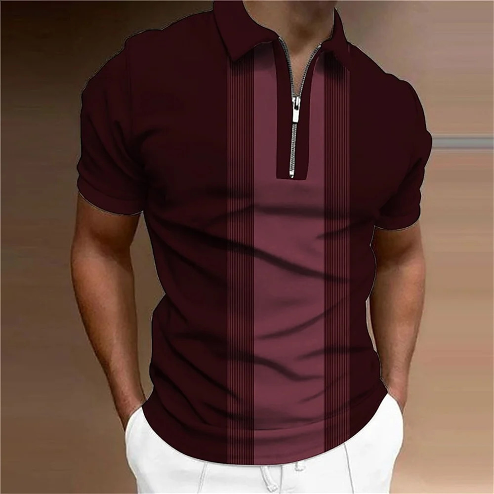 Striped printed short sleeved polo shirt for summer golf highquality top simple mens clothing loose and oversized pullout 2023 250228
