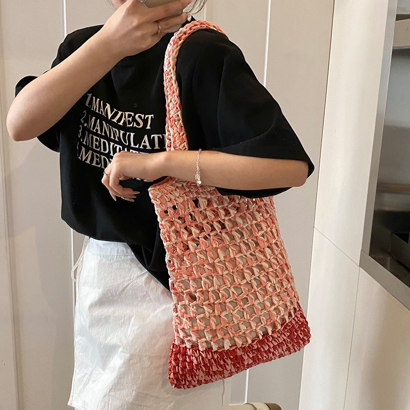 Straw summer hook single hollow woven leisure vacation beach large capacity women's shoulder bag #swissmilitary