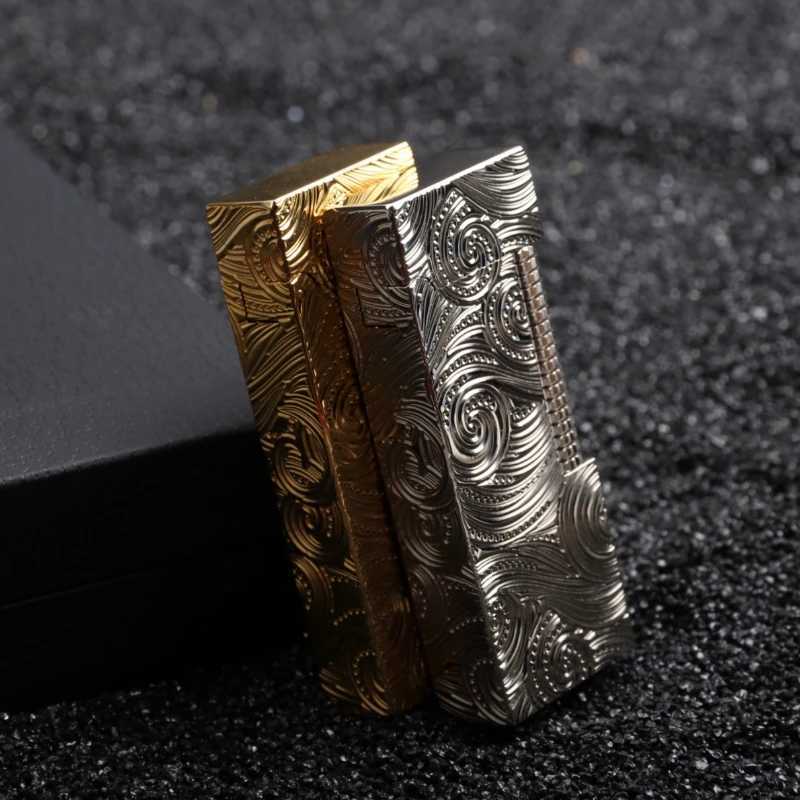 2024 New Luxury Brass Lighter With Side Sliding Gold Carving European ical Grinding Wheel Ignition Lighter Y250228