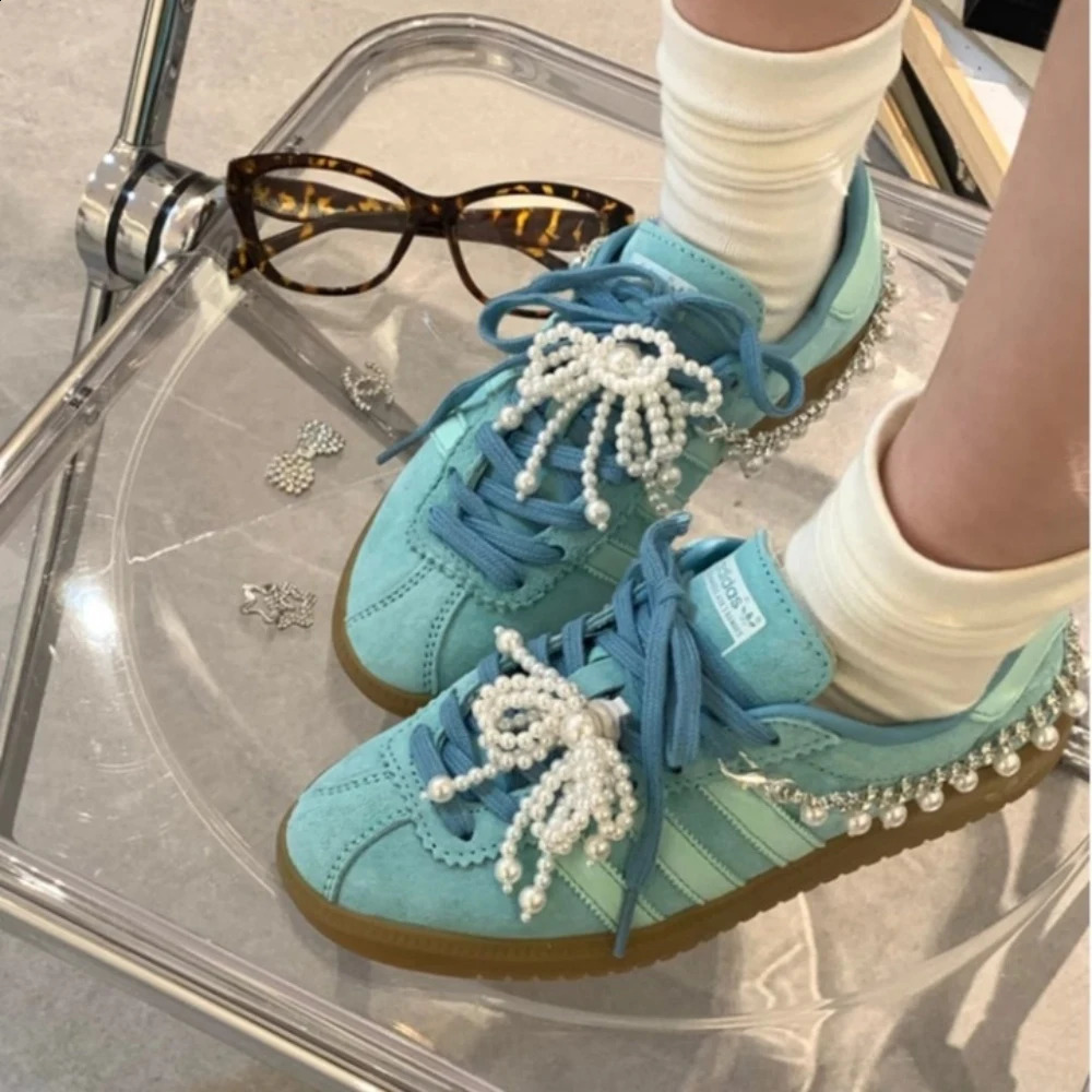 1pair Fashion Pearl Bowknot Shoelace Accessories Silver Jelly Color Bow Shoe Charms Sneakers Decorations DIY Phone Chain Jewelry 250218