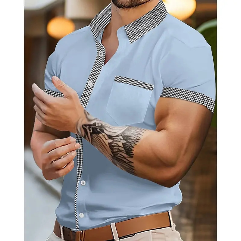 Mens Shirts Casual Shirts Beach Shirts Button Down Shirts Short Sleeve Houndstooth Lapel Vacation Hawaii Clothing Smart Casual 250227