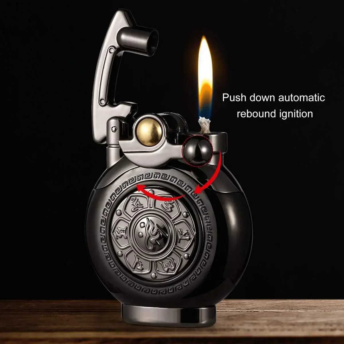 Pure copper armor arm Kerosene lamp rotating gyroscope sculpture design cool lamp smoking accessories mens small tool Y250228
