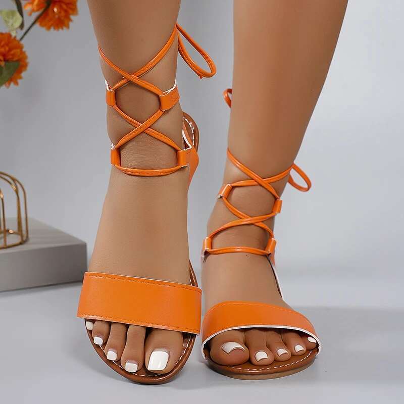 Ankle Lace Up Soft Bottom Women Sandals Summer Fashion Gold Falt Low Platform Sandles Non-slip Large Size 43 Sandalias