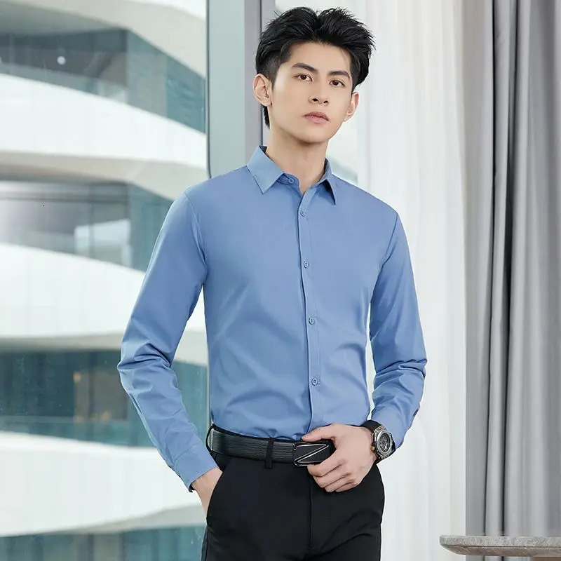 Mens long sleeved square neckline black gray shirt slim fit set thin casual top mens clothing 250226