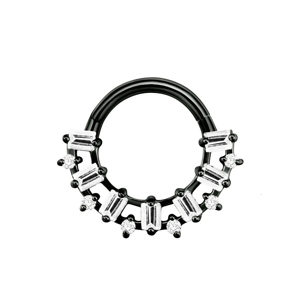 Flower Moon Septum Piercing Rectangle CZ Clicker Segment Nose Rings Daith Conch Hoop Earring Helix Body Jewelry 16G 250227
