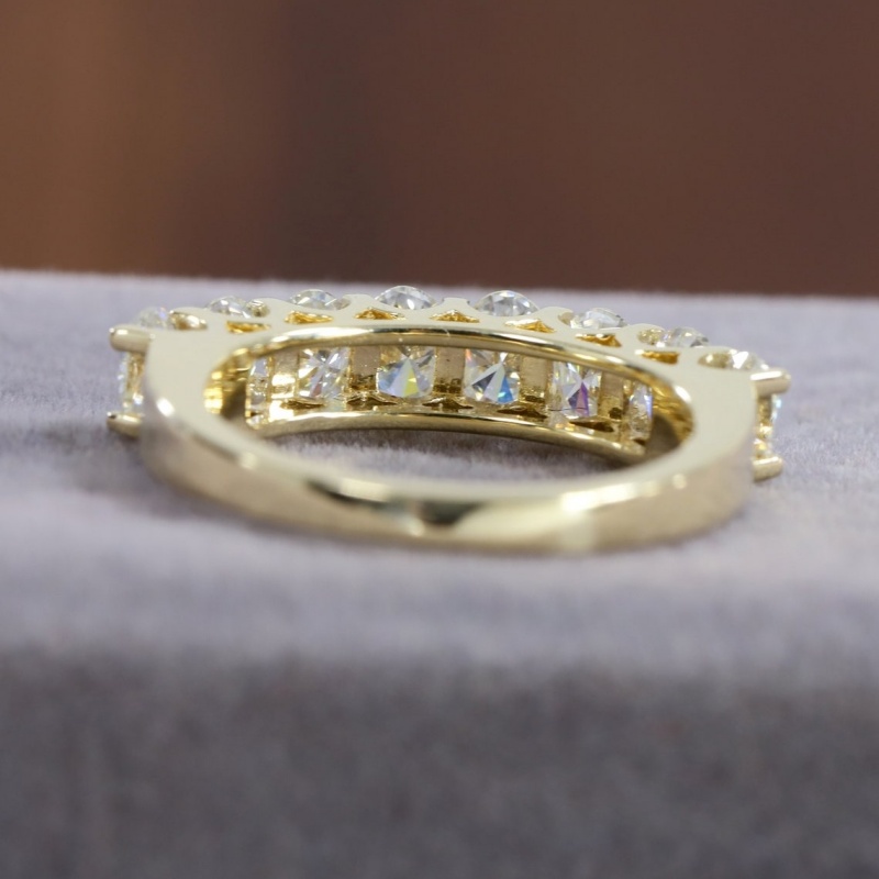 18K Yellow Gold 8 Stones 4.5*3.2mm Oval Cut Lab Diamond Ring Womens Eternity Solid Gold Half Prong Set CVD Diamond Gold Ring For Wedding Anniversary G
