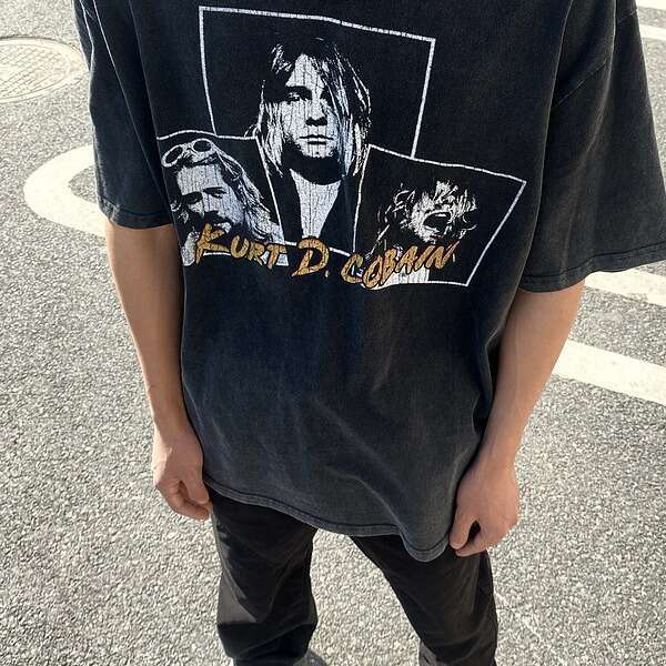 Nirvana band Ke himself looks like Kurt Cobain short vtg high street rap couple half sleeved trendy T-shirt