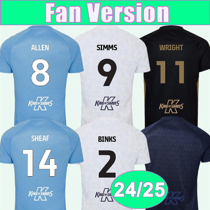 24 25 SHEAF Mens Soccer Jerseys WRIGHT SIMMS ALLEN DASILVA THOMAS BINKS Home Blue Away 3rd 4th Football Shirt Short Sleeve Uniforms