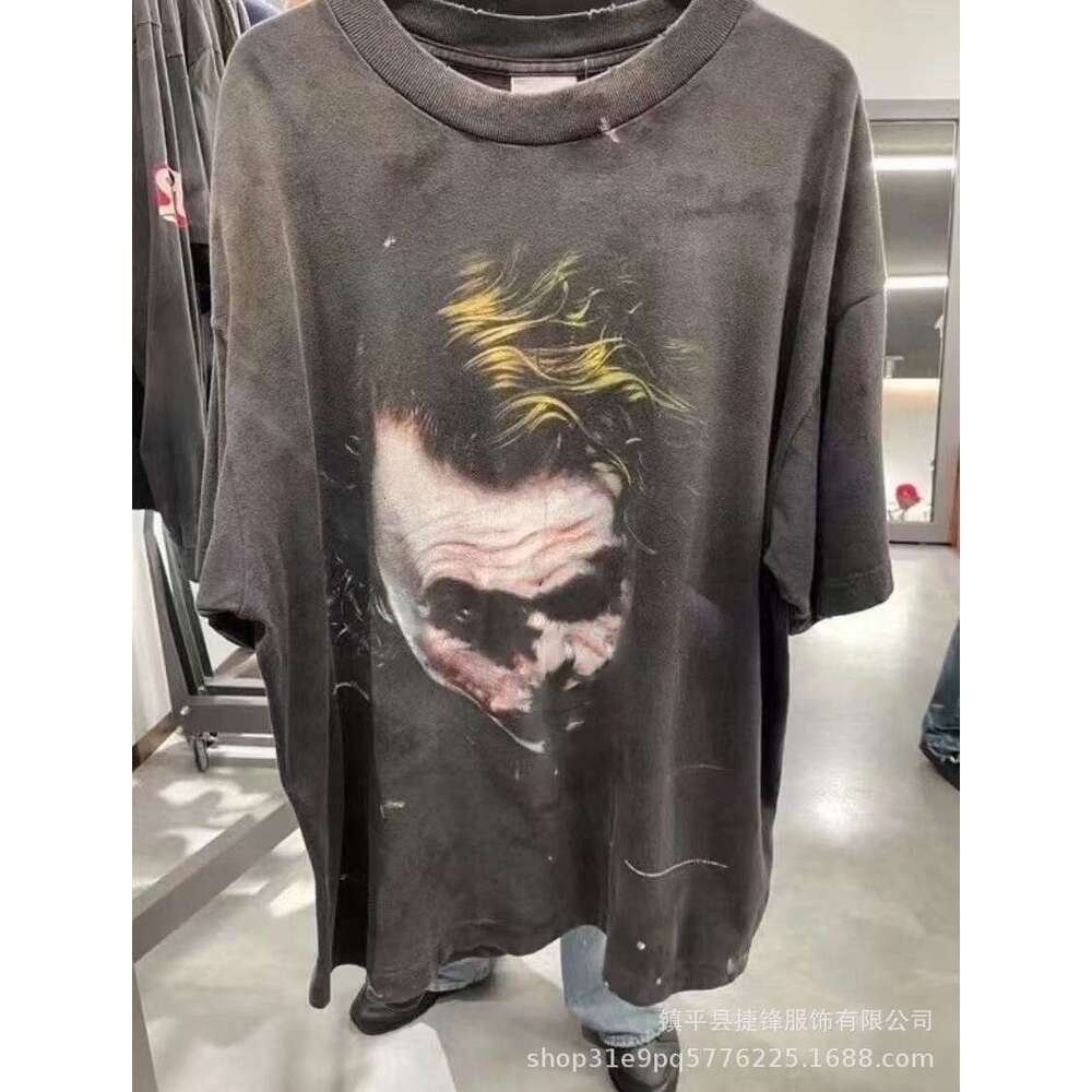New trendy washed vintage graffiti loose casual round neck short sleeved unisex T-shirt