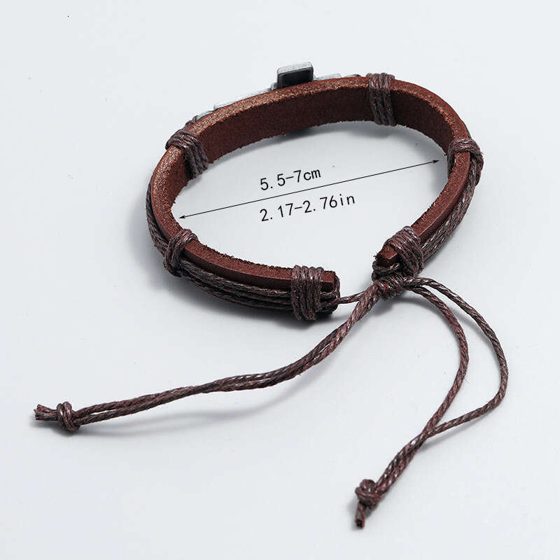 Personalized woven cowhide for jewelry, simple and adjustable cross bracelet with drawstring