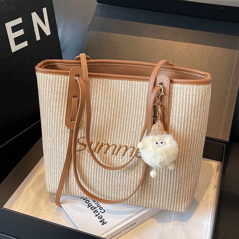Summer beach vacation straw woven for women large capacity shoulder bag, fashionable commuting tote bag #swissmilitary