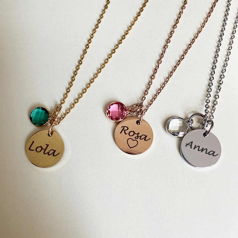 12 Brithstone Custom Name Necklace Stainless Steel Personalized Initial Date Pendant for Women Baby Children Gift Party 250117