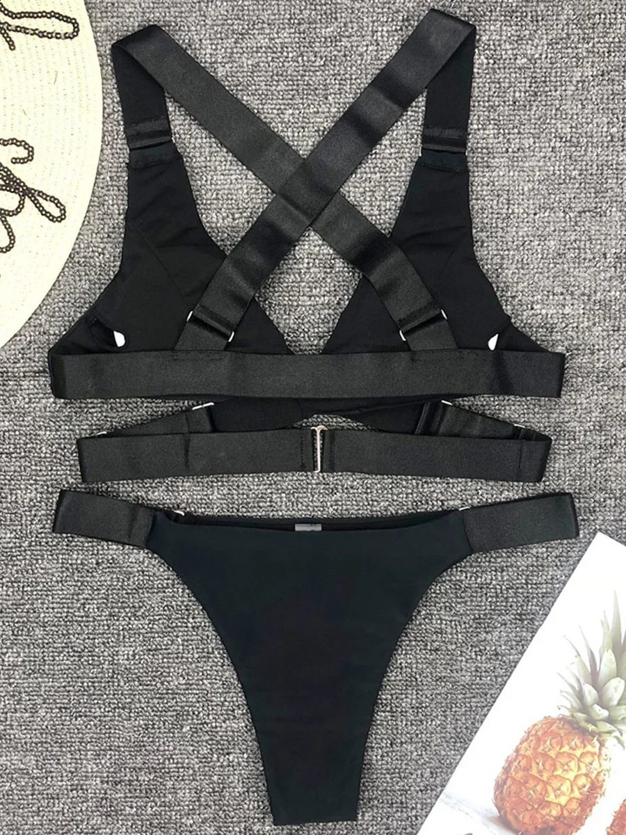 Sexy Adjustable Buckle Bandage Vevlet Bikini 2025 Women Swimsuit Female Bikinis Swimwear Two Pieces Set Bathing Suit Swimming 250227Z
