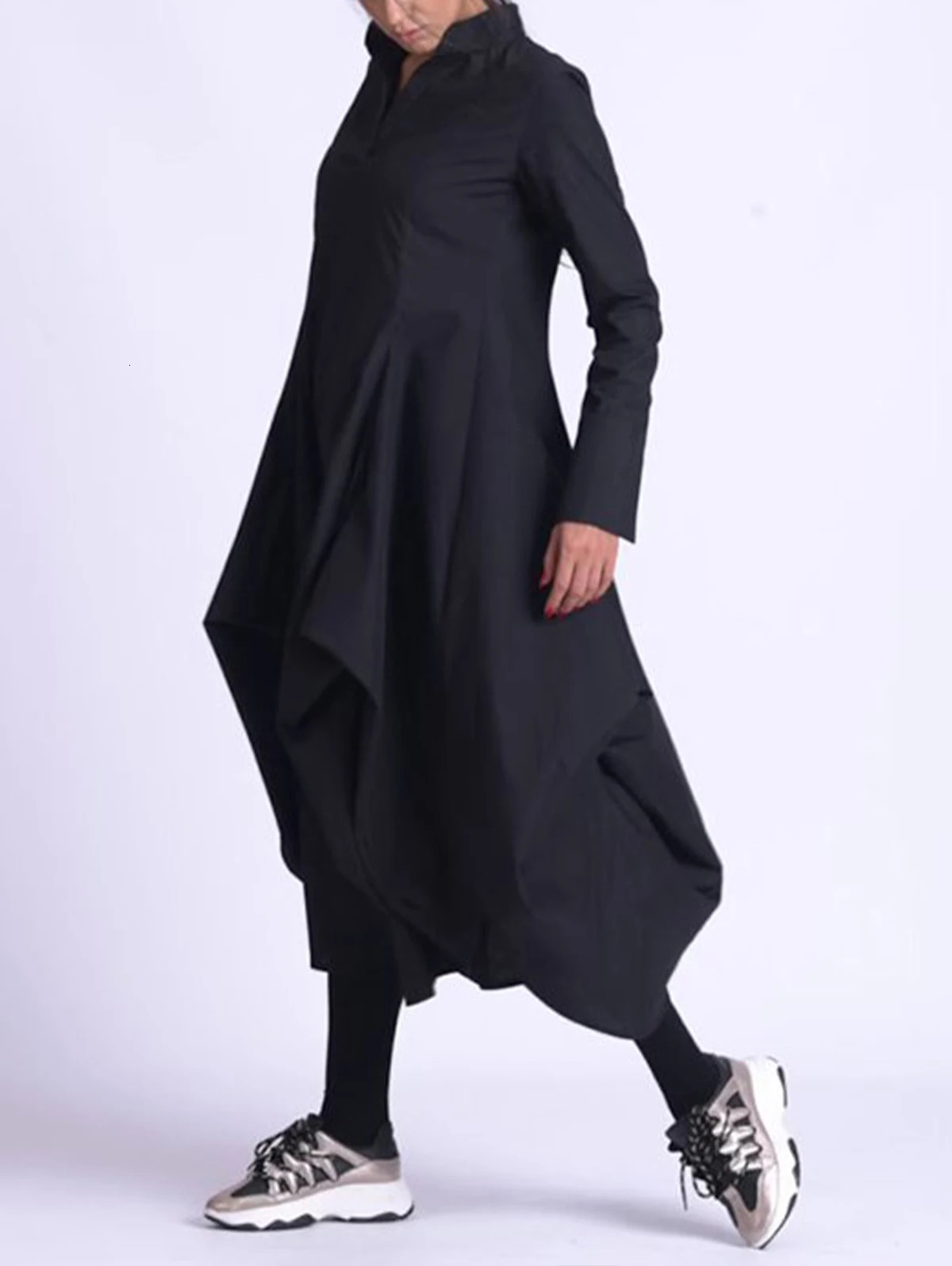 Solid Color Stand Collar A-Line Midi Dress Chinese Style Vintage Long Sleeve Casual Elegant and Pretty Womens Dresses 250226