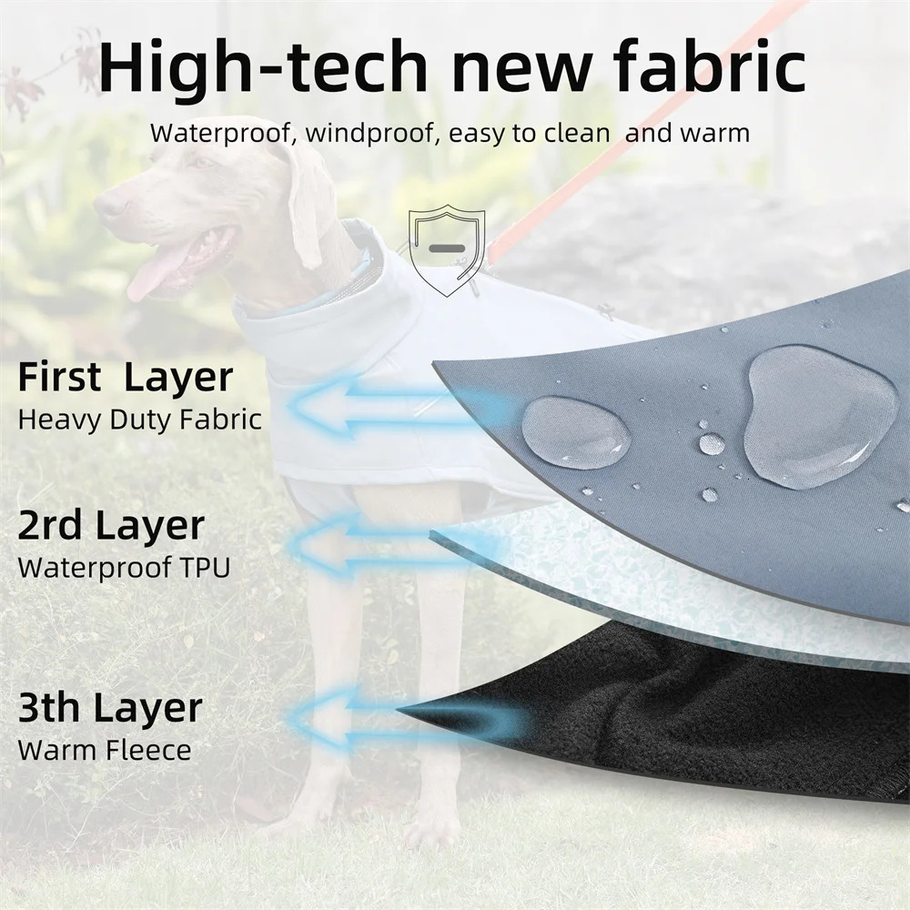 Waterproof Jacket for Large Dogs Flexible Chest Fleece Lining Soft Shell Outdoor Dog Jackets Safety Reflective Pet Clothes Coat 250226