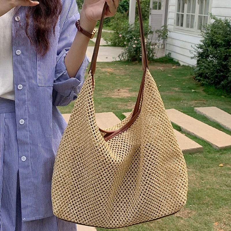 Handmade for women 2025 new trendy tote grass woven bag, versatile large capacity shoulder bag #swissmilitary