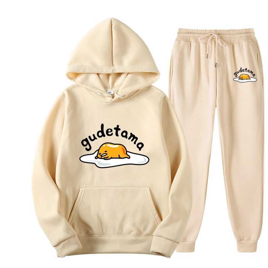 Gudetama Cartoon Anime Women Sweatshirt Sweatpants Set Fashion Men Pullover Pants Suit Spring Autumn Couple Hoodie Pant Sets X250228