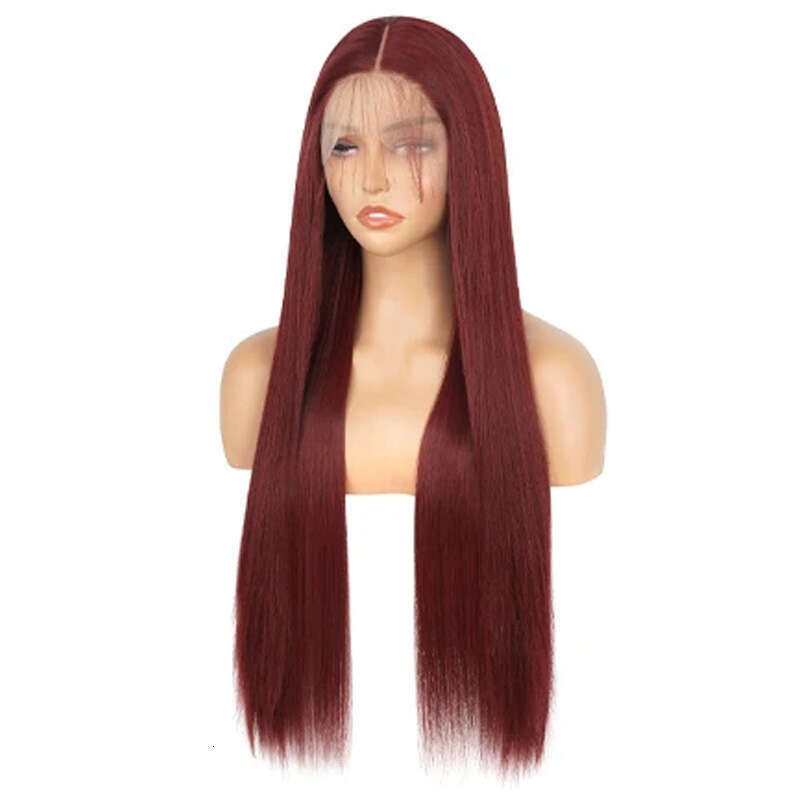 HD Front Lace Wig Front Lace Wig Women S Hand Hook Mid Split Long Straight Hair Synthetic Full Head Cover Lace Wig Wine Red