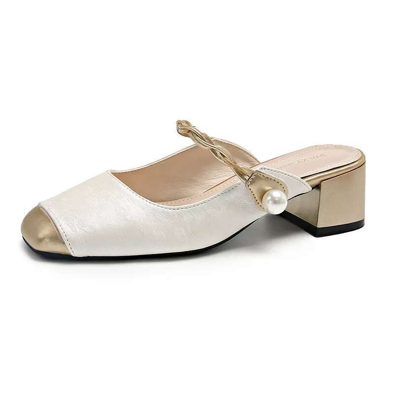 Satin Square Toe High Heels Fashion Designer Sandals Green Sgback Party Dress Shoes Muller Pumps Women