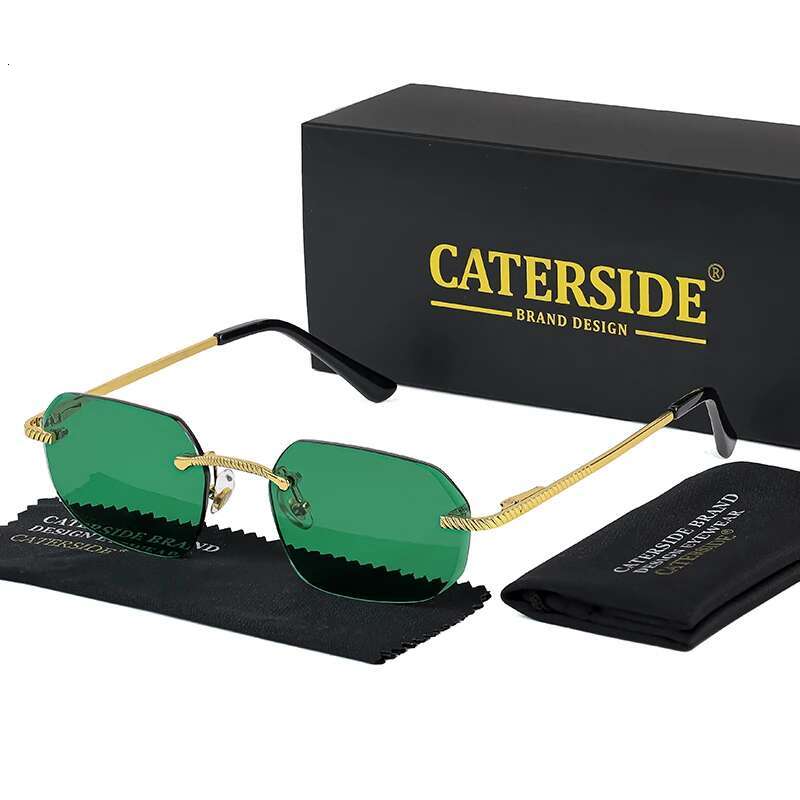 CATERSIDE New Retro Rimless Sunglasses Men's Polygon Brand Designer Sun Glasses Women Party Festival Eyewear Gift Case