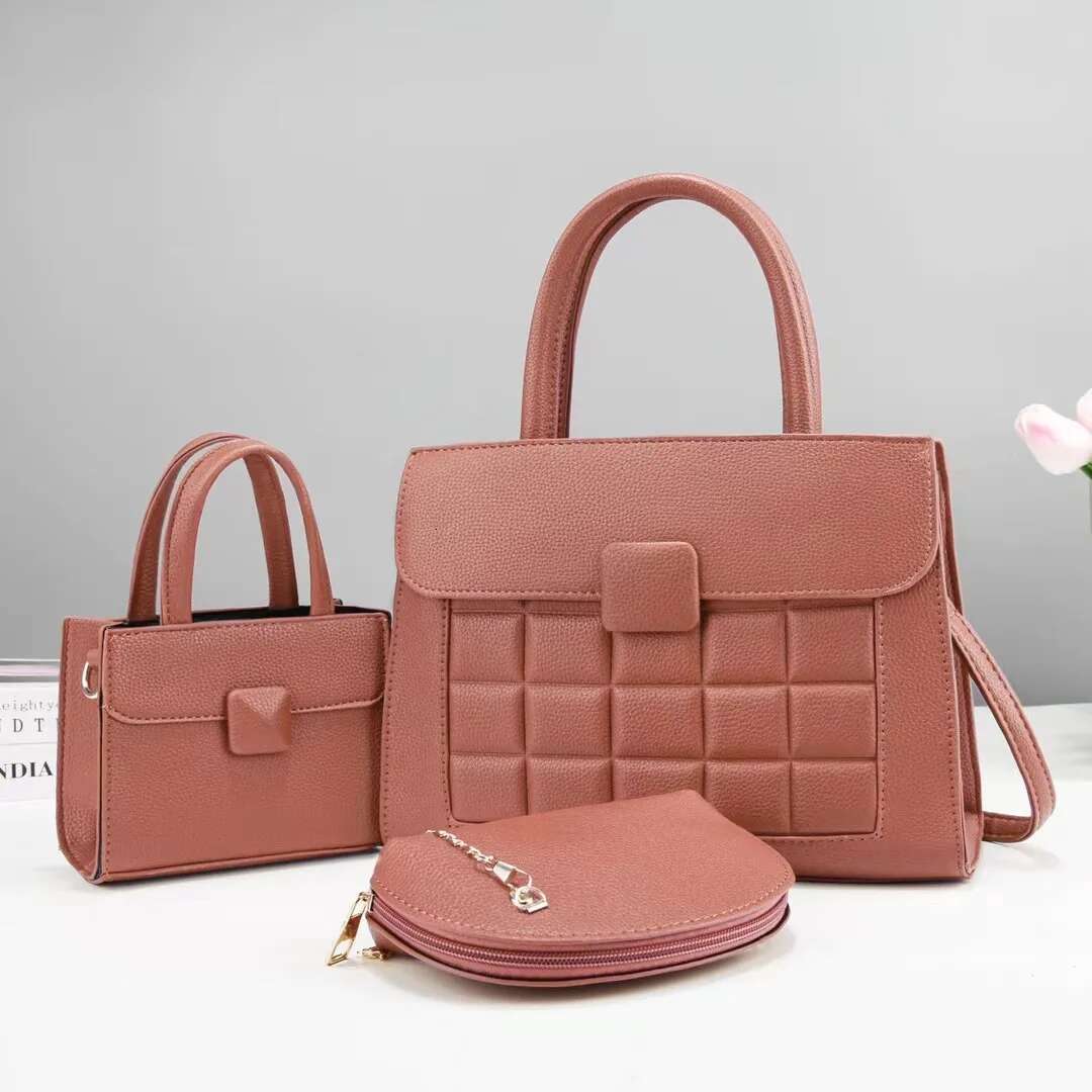 Fashion Retro Large Capacity Tote Korean Single Shoulder Crossbody Bag Three Pieces Versatile Ing Checkered Handbag PU