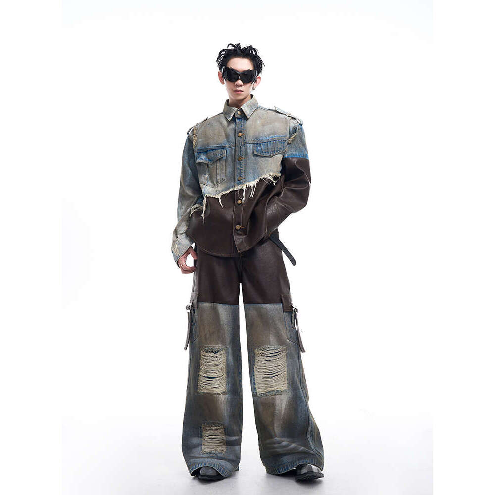 START American distressed patch made denim jacket men's patchwork jacket autumn and winter dirty jacket