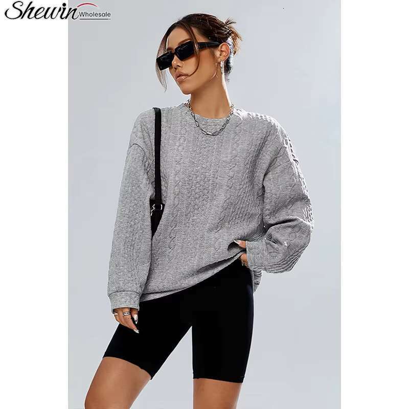 Shewin Dropshipping Neck Woman Fashion Loose Casual Pullovers Women Sweater Crew Sweatshirt